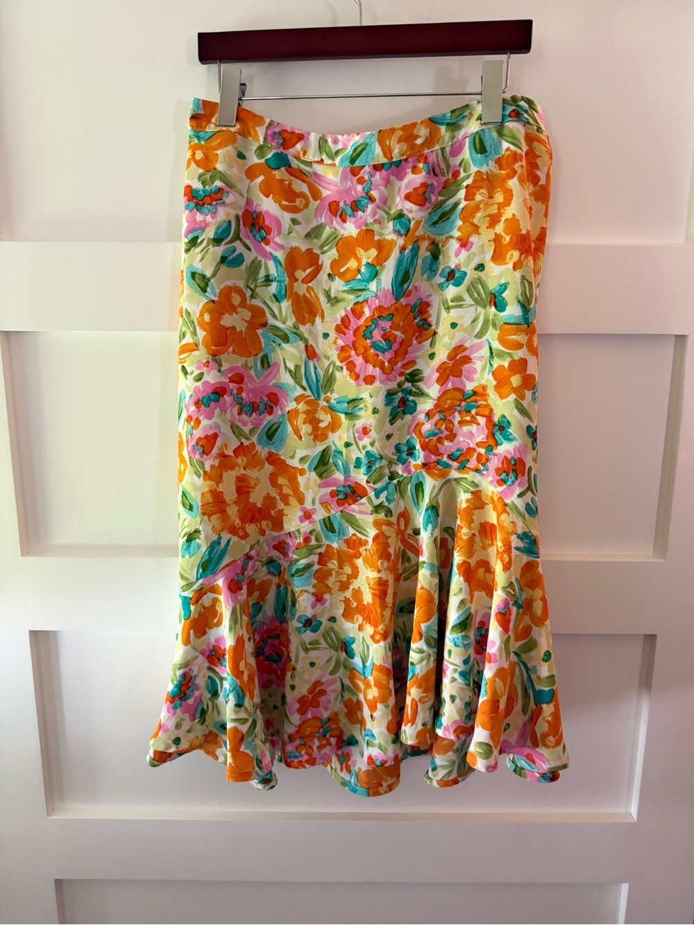 Soho Floral Ruffled Hem Women's Skirt - Orange & Pink boho floral